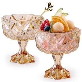 Yummy Sam Dessert Glass Bowls, 280ML Ice Cream Footed Dessert Cups, Glass Dessert Bowls for Trifle Parfait Sundae and Nuts Tasters Set of 2, With Spoon