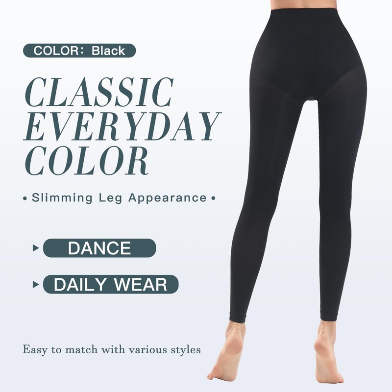 MANZI 2 Pairs Women's Footless Dance Tights Soft Solid Colored