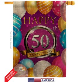 Breeze Decor Anniversary Happy 50th Burlap Garden House Flags Set Celebration Couple Married Wedding Occasion Party Valentines Small Decorative Gift Yard Banner Double-Sided Made in USA 28 X 40