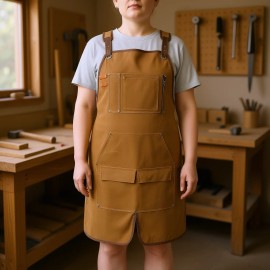 D0100H5WNW6 Bib Apron Waxed Canvas 18 Oz Water Resistant Tool Apron For Carpenter Woodworking Classic Style Work Suitcolor: as Pic Color