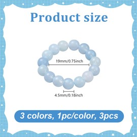 GOMAKERER 3 Pcs 3 Colors Crystal Gemstone Rings for Women, 19mm Natural Jade Stretch Finger Rings Colorful Stackable Rings Vintage Rings for Crafting Jewelry Making