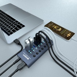 Powered USB hub WLXKJY Active USB Hub: Experience Blazing-Fast Data Transfer with 7 USB 3.0 Ports and Aluminum Design