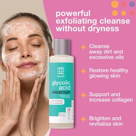 10% Glycolic Acid Face Wash - Exfoliating, Non Drying & Foaming Cleanser - Best Solution For Anti-Aging, Skin Tone & Texture, Acne, Wrinkles, Pores - Sulfate Free, Oil Free, Low PH - 6 oz.