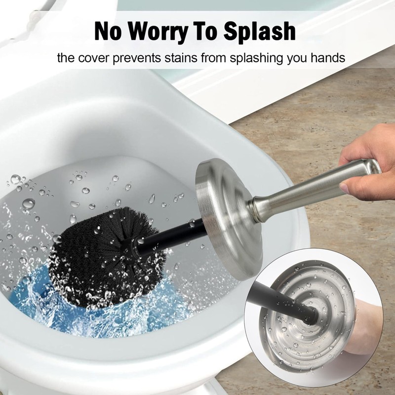 Indecor Home Brushed Nickel Toilet Bowl Brush with Holder, Durable