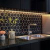 TNNGG-06 3" Honeycomb Hexagon Black and Gold Polished Marble Mosaic