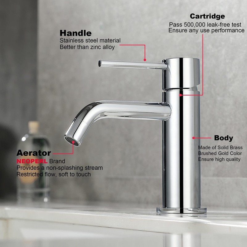 Chrome Bathroom Faucet Single Hole, Single Handle Water Faucet for