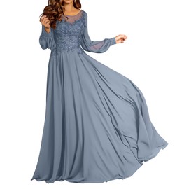 Tixlear Rustic Modern Lace Boho Mother of The Bride Dress Long Sleeves Dusty Blue Classy Fit and Flare Wrap Maxi Mother's Day Anniversary Valentine's Day Dresses,Dusty Blue,18 Plus