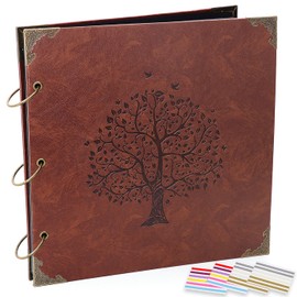 ADVcer Photo Album Scrapbook, 12x12 inch 50 Pages Vintage Leather Cover Big Three-Ring Binder Family Picture Booth DIY Scrapbooking Albums with 408pcs Self Adhesive Photos Corner for Memory Keep, Tree