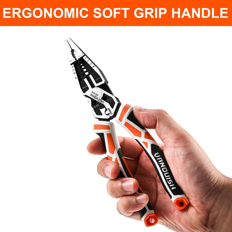 VANQUISH 10-in-1 Long Nose Pliers, 8‘’ Multipurpose Combination Pliers Wire