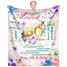EQNWI 60th Birthday Gifts for Women, 60 Year Old Birthday Gifts for Women, 1965 Bday Gift for Woman Throw Blanket 60"x50", Womens Sixty Bday Gift Ideas, Presents for Female Turning 60