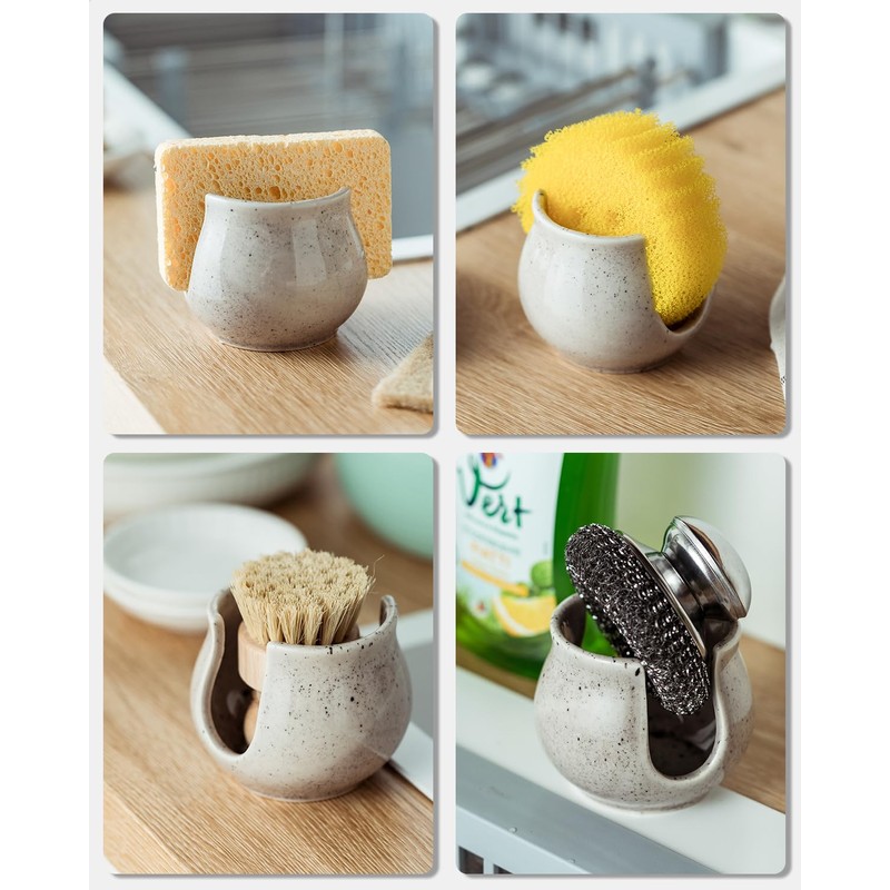 Zoeeker Sponge Holder for Kitchen Sink, Ceramic Dish Sponge Drying