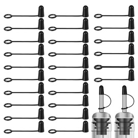 40 PCS Liquor Pour Caps, Pourers Dust Caps Rubber Liquor Pour Cap Oil Bottle Spout Cover with Loop Black Spout Pourers Covers Bottles Spouts Cap for Liquid Wine Clubs Bars