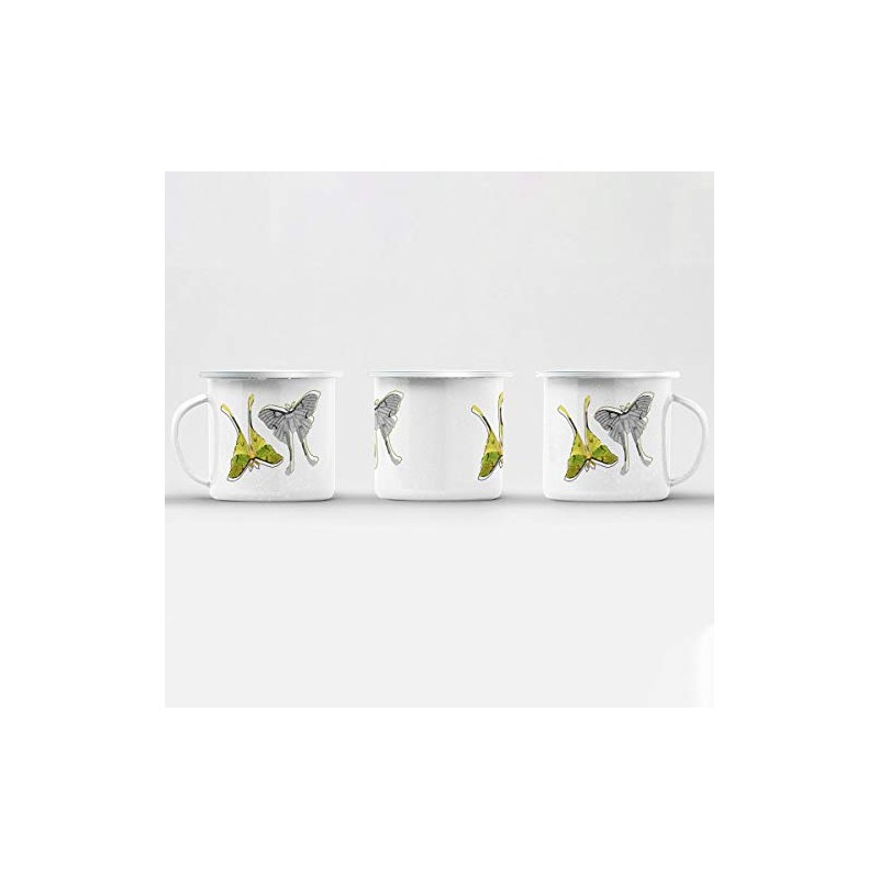 Fabulous Emaillierter Metallbecher 284ml Grüne Schmetterlinge Minimalistisch Biologie Antike Illustration