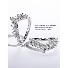 CannyCat 1.23 CTTW Moissanite Ring Enhancers 2 pieces Lab Created Diamond Curved Wedding Bands for Women Platinum Plated Silver Eternity Stacking Rings Wrap Guard for Engagement Anniversary Ring (10)