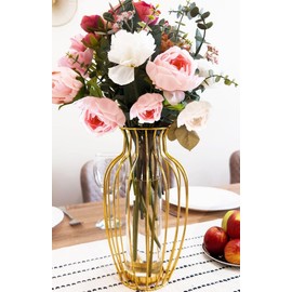 Flower Vase Elegant Gold Modern Geometric Flower Vases Golden for Centerpieces Glass Vase Ideal for Shelf Decor, Modern Vase Perfect for Kitchen and Desk Decor, 10 inches