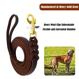 Leather Dog Leash 6FT |Braided Genuine Leather Dog Leash-6FT Running Leash Super Soft Distressed Real Genuine Leather-Soft and Slim-6ft LONG & 1/2" WIDE