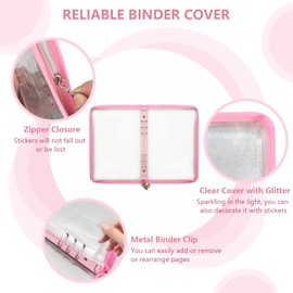 NOCAFI Sticker Organizer Binder Sticker Storage Display Book Reusable Sticker Book Collecting Album Sticker Keeper Holder Organizer with 220 Pockets and Zipper Closure, Sticker Not Included (Pink)