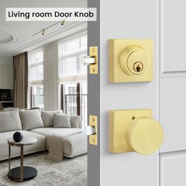 goldenwarm Gold Door Knobs with Deadbolt, Zinc Alloy Brushed Gold Exterior Door Knobs Lock Set with Deadbolt, Heavy Duty Door Locks for Front Door - Modern & Stylish(2 Pack)