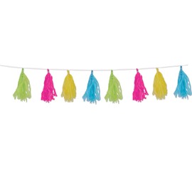 Cerise, Lime Green, Turquoise and Yellow Tissue Tassel Garland
