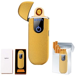 Smart Electronic Lighter, Mini USB Rechargeable Touch Ignition Windproof Flameless Plasma Lighter with Power Indicator for Boyfriends Father Gifts (Matte Gold)