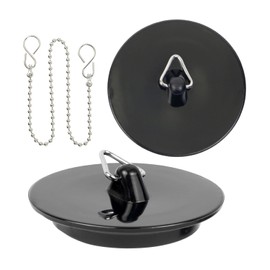 Tapón universal con cadena, 3 unidades, color negro, diámetro de 41 a 36 mm, parte superior en la parte inferior, tapón de desagüe de PVC para válvulas de 1 1/2 pulgadas, tapón de goma para fregadero