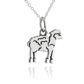 FashionJunkie4Life Sterling Silver Lamb Sheep Charm Pendant Necklace, 18 Inch Chain