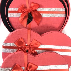 Extra large Red Heart Gift Box Set with Ribbon Bow - 3 Sizes with 31cm Lx27cmWx13cmD Outside) - Gift Boxes for Presents, Ideal Flower Box for Every Occasion, like Birthday/Valentine's day…
