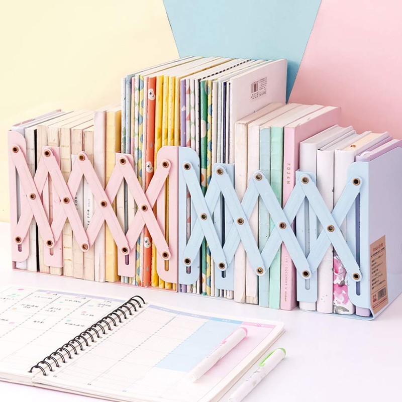 Creative Adjustable Bookshelf Bookends Pink Metal Office Non-slip Magazine File