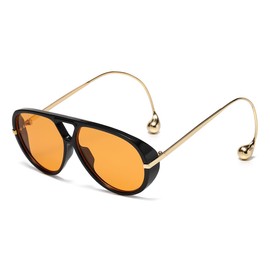 Long Keeper Retro Oversized Pilot Sunglasses for Women Men Double Bridge Sunglasses Trendy Ladies Aviation Sun Glasses Vintage Shades UV400 (Black Orange)