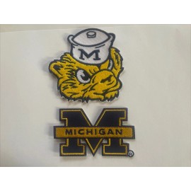 (2) University Of Michigan Wolverines Embroidered Iron On Patches Patch Lot 3”