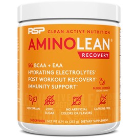 RSP NUTRITION RSP AminoLean Recovery - Post Workout BCAAs Amino Acids Supplement + Electrolytes, BCAAs and EAAs for Hydration Boost, Immunity Support - Muscle Recovery Drink, Vegan Aminos, Blood Orange