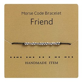 Dainty Beads Never Give Up Morse Code Bracelet Jewelry for Her Sterling Silver Beads on Silk Cord for Women Men Girls Boys, Metal, no gemstone