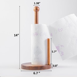 ChefOle Paper Towel Holder 14" Rustic Wood Paper Towel Holder Wooden Kitchen Roll Holder Acacia Wooden Paper Towel Holder for Kitchen Roll Organize Countertop Roll Dispenser with Weighted Base