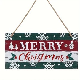 Losuya Merry Christmas Wooden Plaque Board Sign Door Hanging Wood Sign Snowflake Red Green for Chrismtas Home Decorations