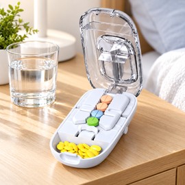 Adjustable Pill Cutter with Storage for Daily Medication – Precision 1/2, 1/3 & 1/4 Splitting for Home and Travel