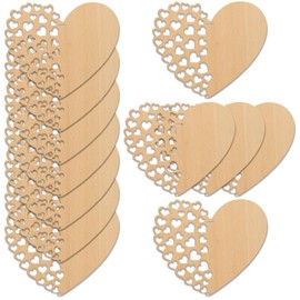 WedDecor 10-Pack Wooden Heart-Shaped Ornaments, Half-Carved Heart Design & Blank for Personalisation with Hanging Twine – Perfect for Valentine's Day, Weddings, Christmas & Customised Gifts
