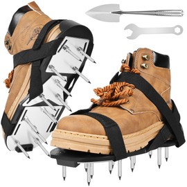 Miuwauer Lawn Aerator Shoes (Upgrade Version (Aluminum Alloy Sole), Black-Black)