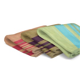 Shes Chic Kitchen Towels 100% Cotton Dishtowels Premium Quality Set of 3 Dobby Woven Stripe Super Soft Drying Absorbent Colorful Multi-Color Burnt Orange Lime Green Aqua Red Plum Purple 18 by 26