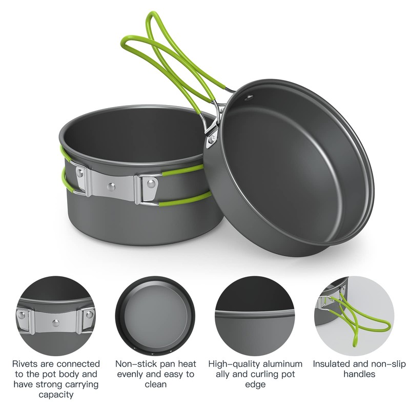 Lixada Camping Pot Set 11-Piece Camping Cookware Camping Tableware 2-3