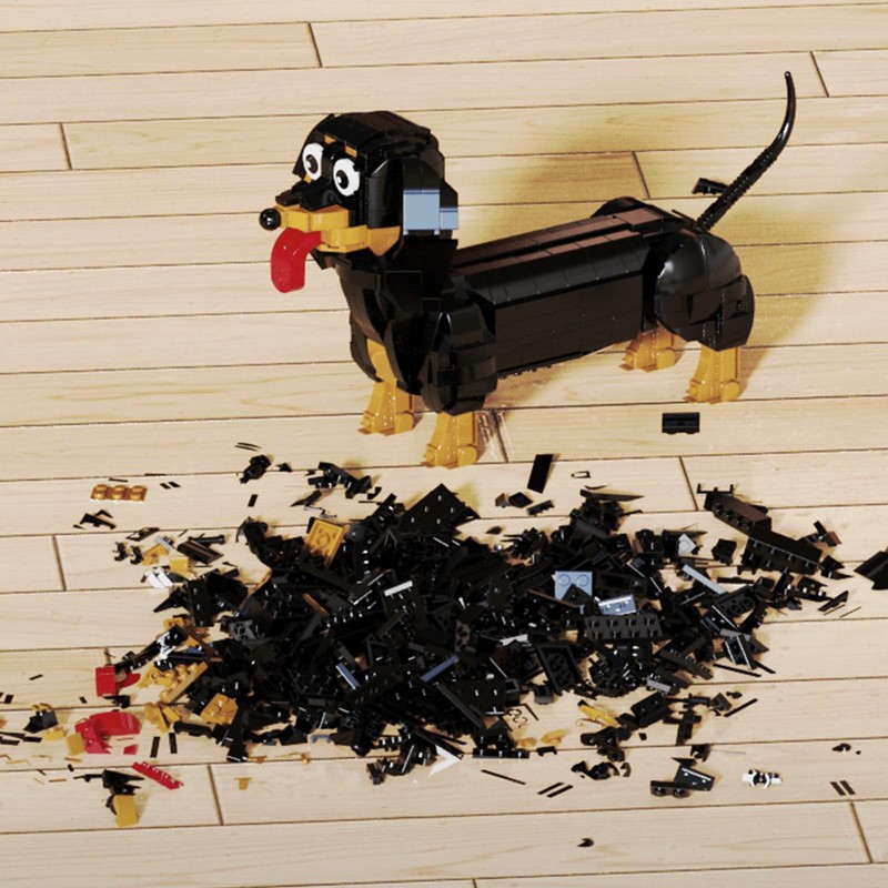 lovlaugh Dachshund Dog Building Blocks Set 889PCS – Movable Ears,