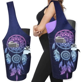 Yoga Mat Bag - Large Opening Long Tote Yoga Mat Carrier Holder Bag with Waterproof Wet Zipper Pocket and Drawstring Water Bottle Pocket - Yoga Bag Fit Most Size Mats - Dreamcatcher