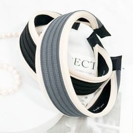 (2 types) Burnaby line color combination wide hair band charcoal / (2종) 버나비 라인 배색 와이드 헤어밴드 차콜