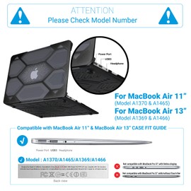 IBENZER Compatible with MacBook Air 11 Inch Case A1370 A1465, Heavy Duty Protective Hard Shell Case Cover for Apple Laptop Mac Air 11, Black, HA11CYBK
