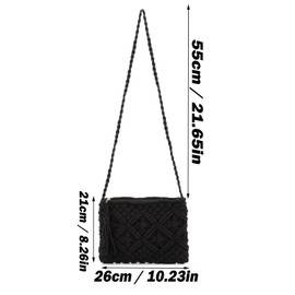 Ockyunoo Black Straw Handbag, Crochet Bags, Summer Bags, Women's Crochet Bag, Crochet Bag, Black Shoulder Bag for Women, Straw Handbag, Ideal for Travel, Black