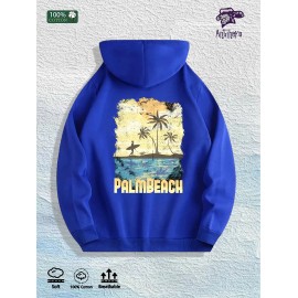 Palm Beach Graphic Hoodie 100% Cotton US Warehouse 7 ColorsColor: Blue, Size: L