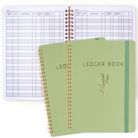 Utron Budget Book, 2PCS Ledger Book, 5.8" x 8.3" Beige Accounting Ledger Book, Spiral Design Ledger Book for Business or Personal Bookkeeping, Tracking Money in and Out (Green)