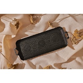Turkish Greek Arabic Ottoman Coffee Tea Beverage Rectangle Fancy Decorative Serving Tray (Black)