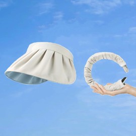 Wide Brim Hat Sun Visor Caps for Women,can be Rolled up to be a Headband,Beach Cap Casual Sun Hat Summer UV Protection (Beige)