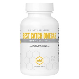 NBI Omega-3 de alta potencia Best Catch Omegas  EPA  DHA para el corazón y el cerebro  Mejor absorción  Origen sostenible  Fórmula sin eructos  Limón 