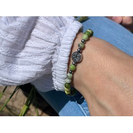 Majas Perlen Serpentin Armband Perlen echt 6mm Lebensbaum Hämatit - Größe 16 bis 18cm - Handmade Perlenarmband Kreativität Vertrauen Freundschaft - Spiritueller Esoterischer Schmuck Unisex